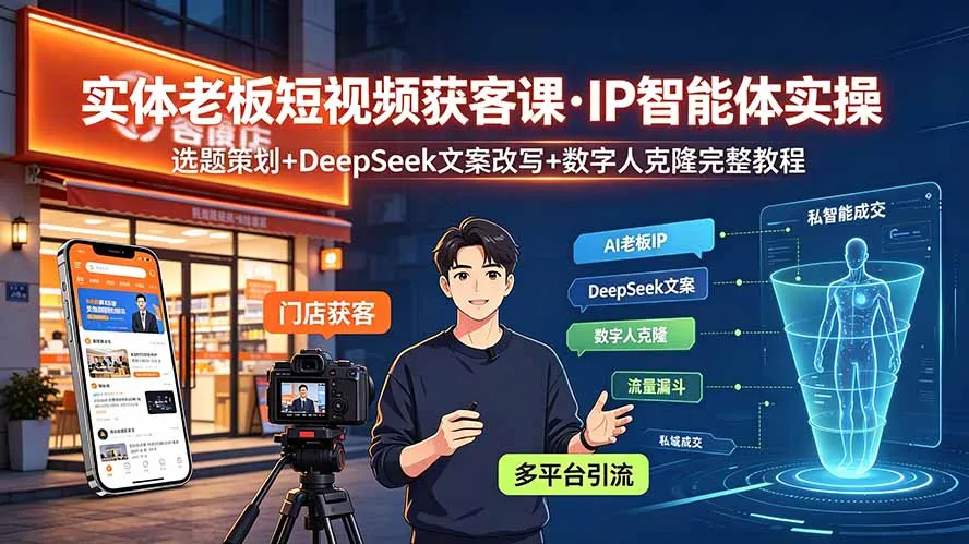 实体老板短视频获客课·IP智能体实操｜选题策划+DeepSeek文案改写+数字人克隆完整教程-豌豆轻创