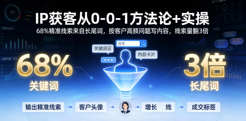 IP获客从0-1方法论+实操,68%精准线索来自长尾词,按客户高频问题写内容,线索量翻3倍-豌豆轻创