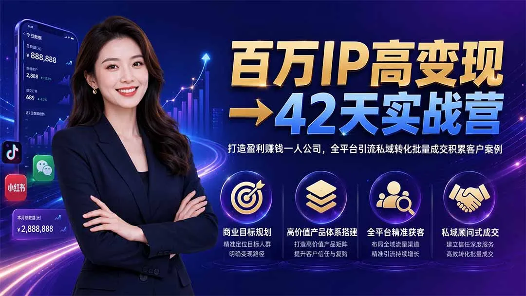 百万IP高变现→42天实战营｜打造盈利赚钱一人公司，全平台引流私域转化批量成交积累客户案例-豌豆轻创