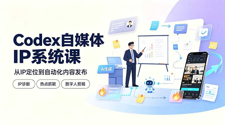 Codex自媒体IP系统课：IP诊断/热点抓取/IP蒸馏 Skill，爆款复刻数字人多平台自动发布教程-豌豆轻创
