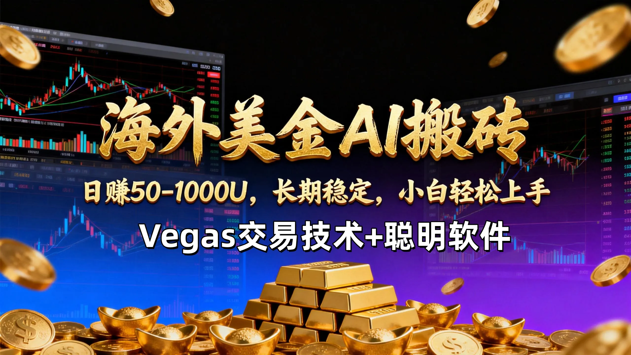 【海外美金AI搬砖】Vegas交易技术+聪明软件，日赚50-1000U，长期稳定，小白轻松上手。-轻创
