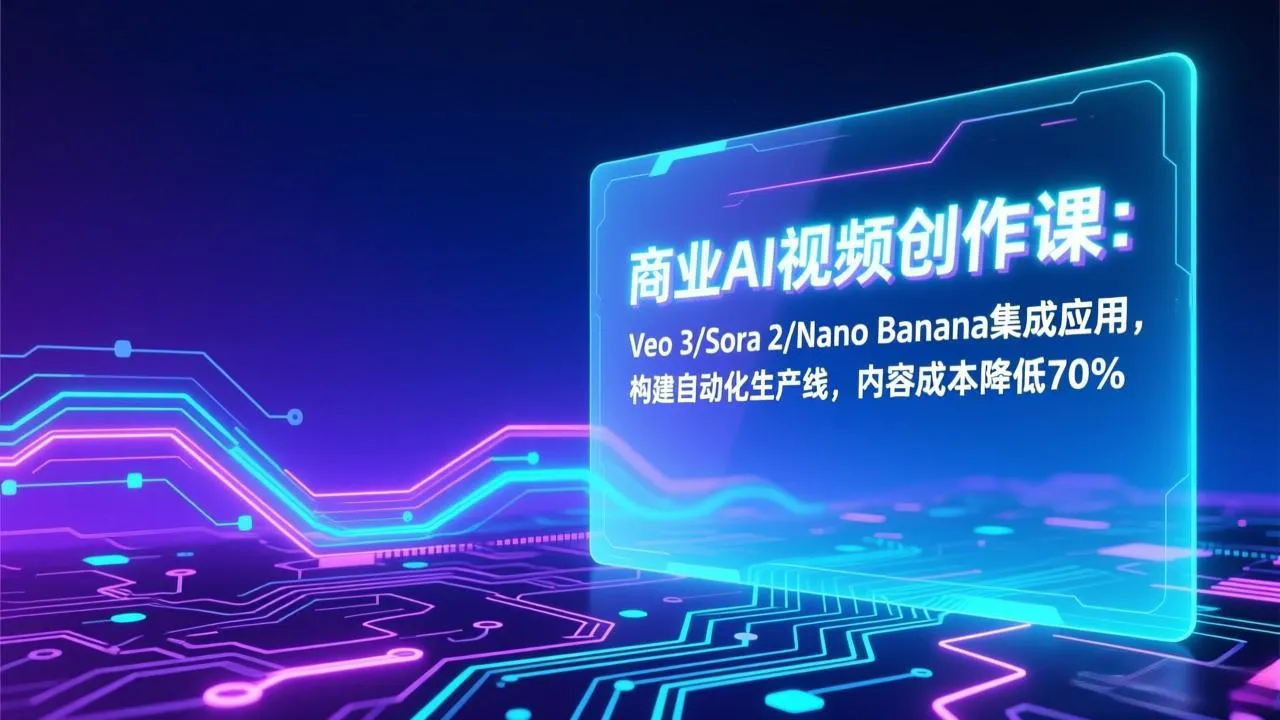 商业AI视频创作课：Veo 3/Sora 2/Nano Banana集成应用，构建自动化生产线，内容成本降低70%-轻创