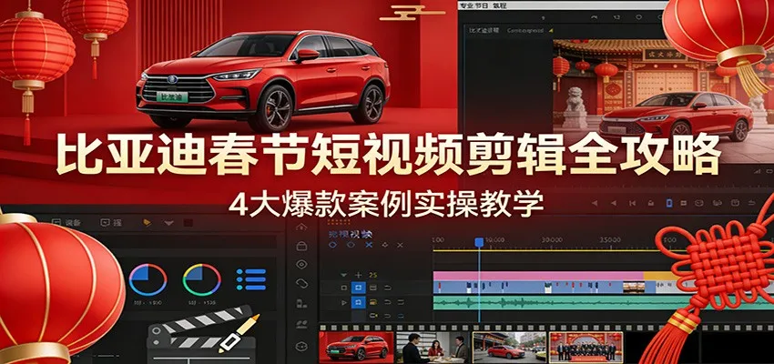 比亚迪春节短视频剪辑全攻略，4大爆款案例实操教学-轻创