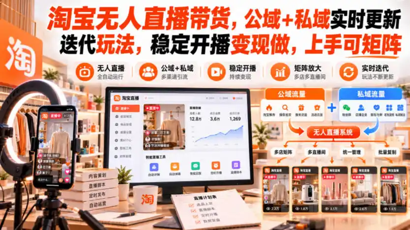 淘宝无人直播带货，公域+私域实时更新迭代玩法，稳定开播变现做，上手可矩阵【揭秘】-豌豆轻创