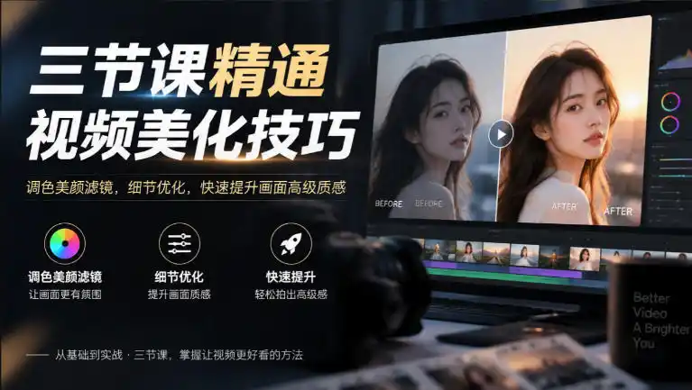 三节课精通视频美化技巧｜调色美颜滤镜，细节优化，快速提升画面高级质感-豌豆轻创