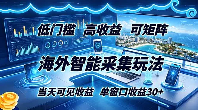 海外智能采集玩法，低门槛高单价可矩阵，当天可见收益，单窗口30+-豌豆轻创