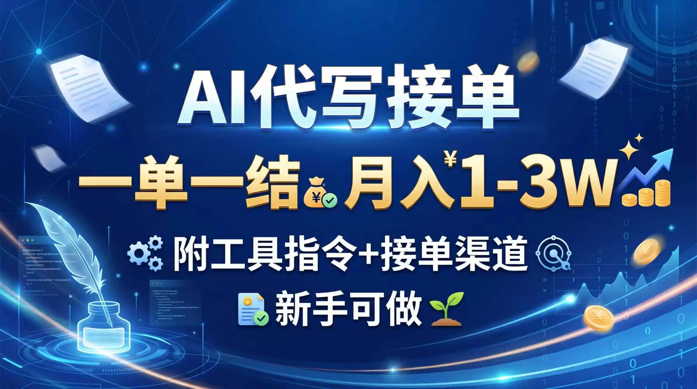 AI代写接单，一单一结，月入1-3W，附工具指令+接单渠道，新手可做-豌豆轻创