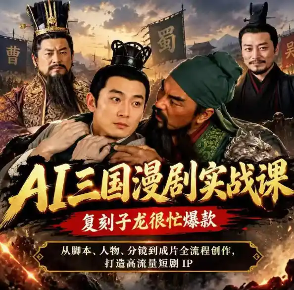 抖音14W粉博主同款AI三国漫剧实战课，复刻子龙很忙爆款，从脚本、人物、分镜到成片全流程创作，打造高流量短剧IP-豌豆轻创