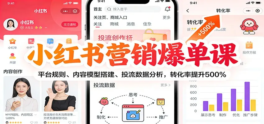 小红书营销爆单课：平台规则、内容模型搭建、投流数据分析，转化率提升500%-轻创
