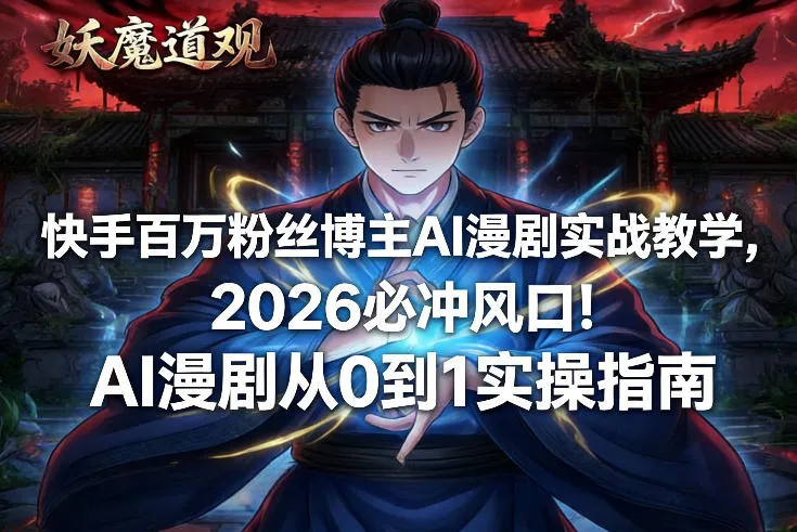 快手百万粉丝博主AI漫剧实战教学，2026必冲风口！AI漫剧从0到1实操指南-轻创