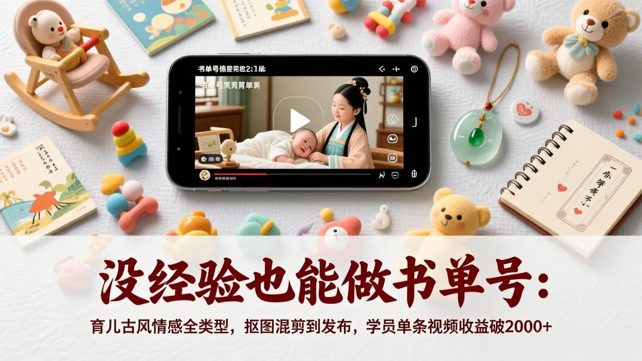 没经验也能做书单号：育儿古风情感全类型，抠图混剪到发布，学员单条视频收益破2000+-轻创