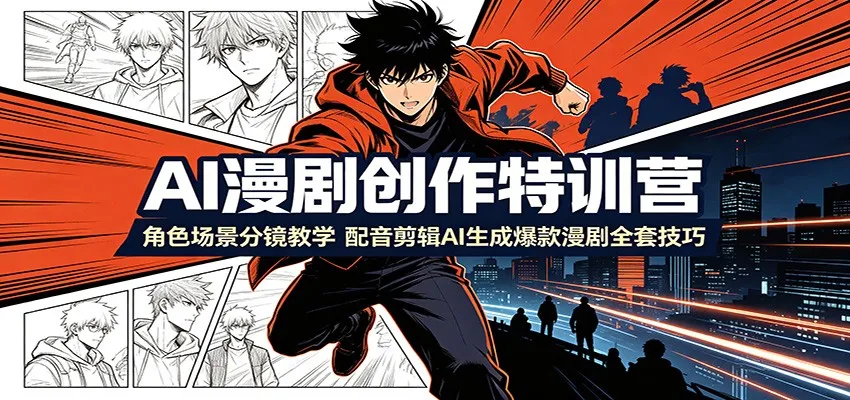AI漫剧创作特训营：角色场景分镜教学，配音剪辑AI生成爆款漫剧全套技巧-豌豆轻创