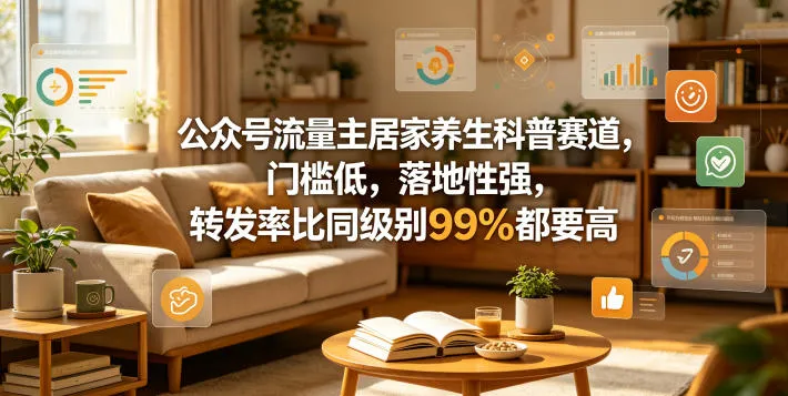 公众号流量主居家养生科普赛道，门槛低，落地性强，转发率比同级别99％都要高-豌豆轻创