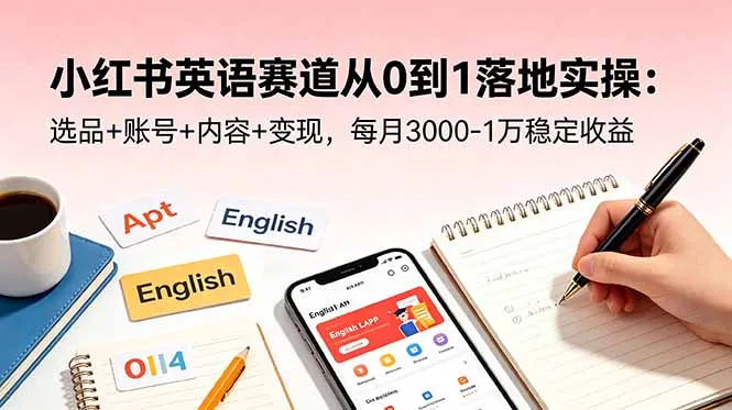 小红书英语赛道从0到1落地实操：选品+账号+内容+变现，每月3000-1万稳定收益-豌豆轻创
