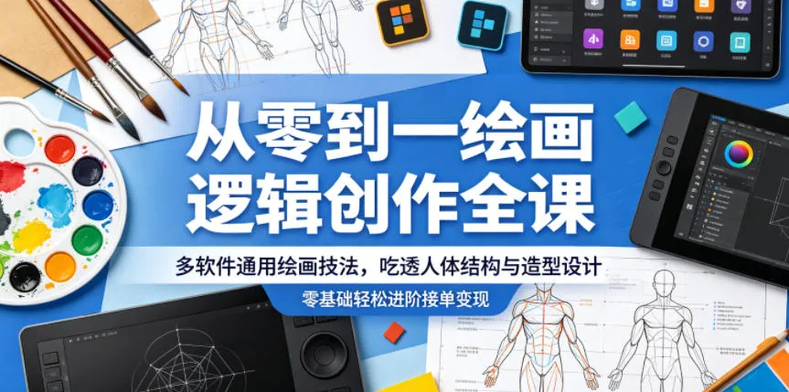 从零到一绘画逻辑创作全课，多软件通用绘画技法，吃透人体结构与造型设计，零基础轻松进阶接单变现-豌豆轻创