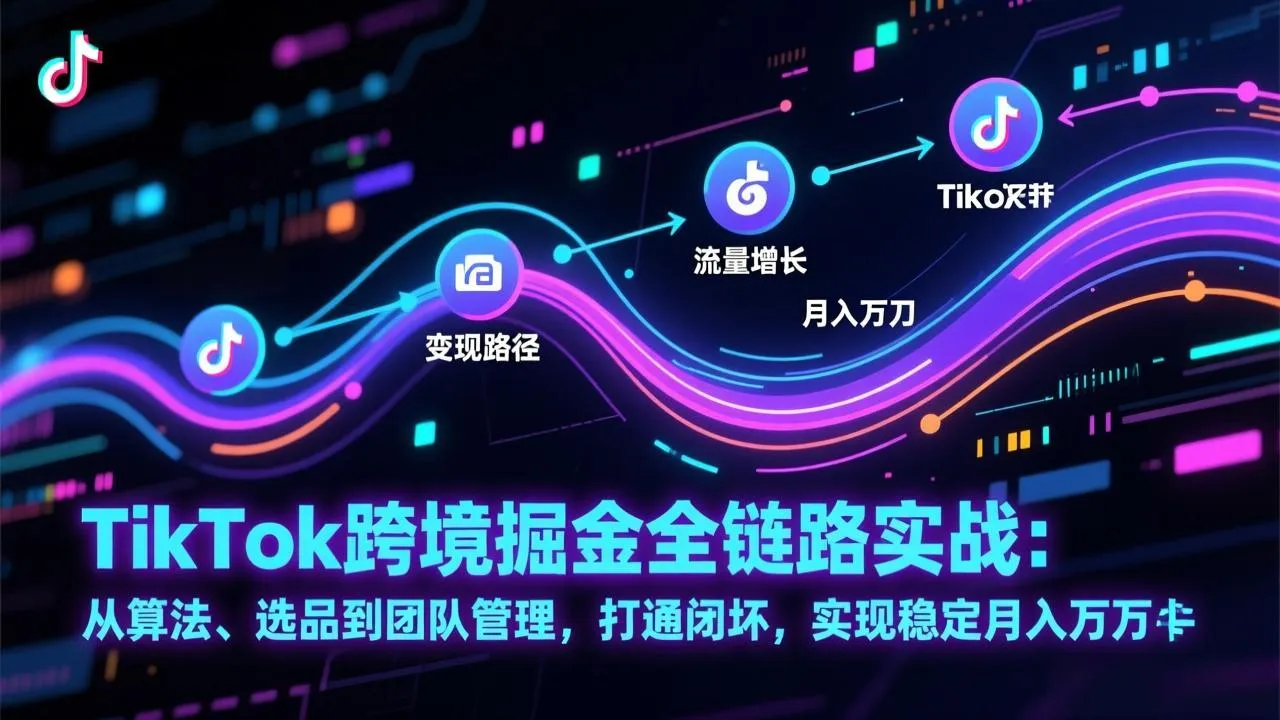 TikTok跨境掘金全链路实战：从算法、选品到团队管理，打通闭环，实现稳定月入万刀-轻创