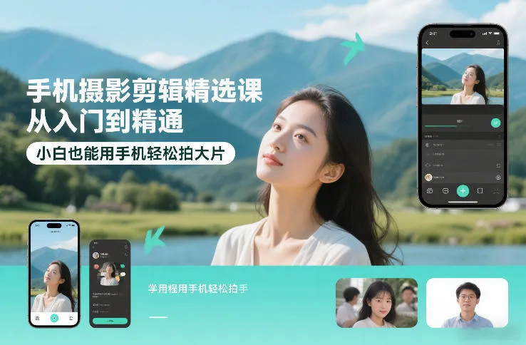 手机摄影剪辑精选课,从入门到精通,小白也能用手机轻松拍大片-轻创