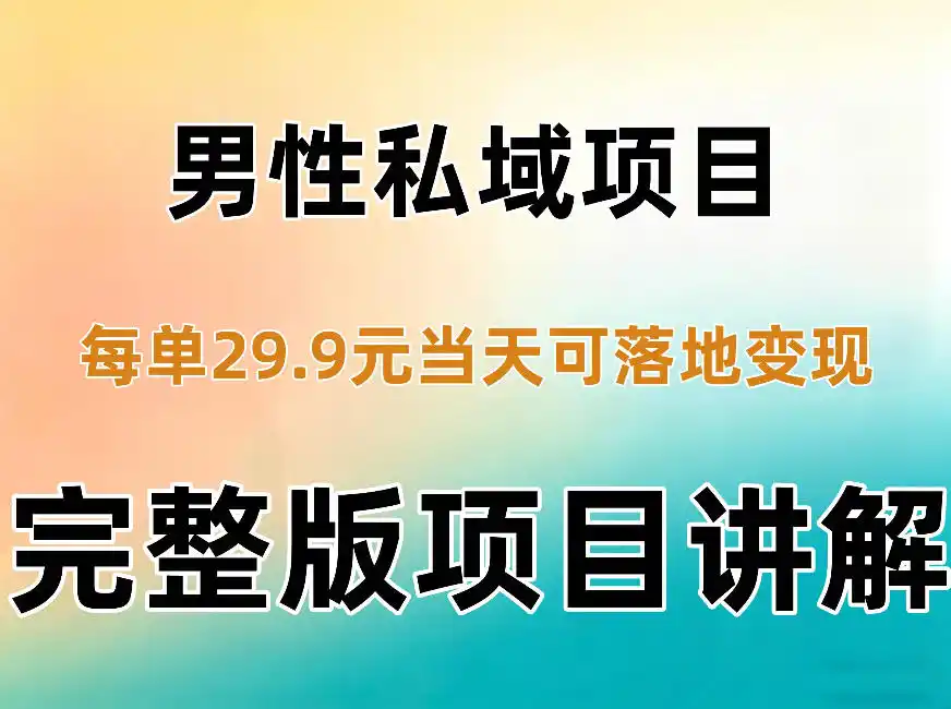 男性私域项目每单29.9，当天就能落地变现【不是S粉项目】详细拆解-豌豆轻创