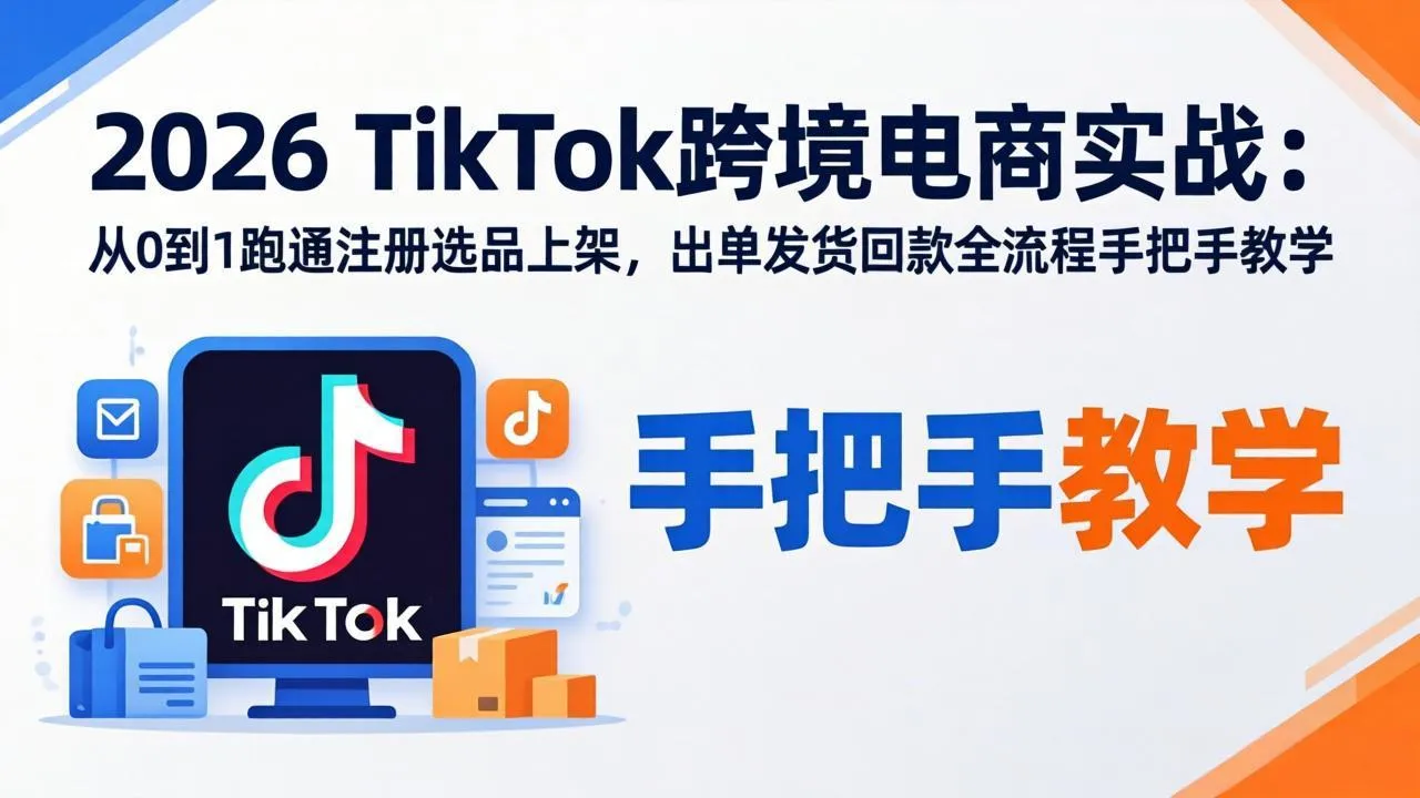 2026TikTok跨境电商实战：从0到1跑通注册选品上架，出单发货回款全流程手把手教学-豌豆轻创