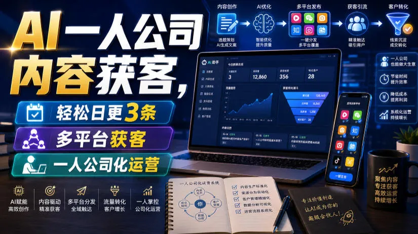 AI一人公司内容获客，轻松日更3条，多平台获客，一人公司化运营-豌豆轻创