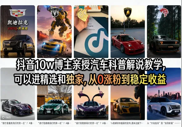抖音10w博主亲授汽车科普解说教学，可以进精选和独家，从0涨粉到稳定收益(详细视频课程+1T素材)-豌豆轻创
