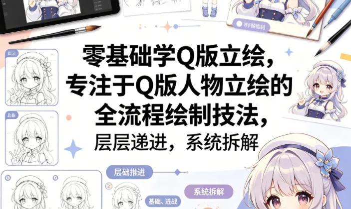 零基础学Q版立绘，专注于Q版人物立绘的全流程绘制技法，层层递进，系统拆解-豌豆轻创