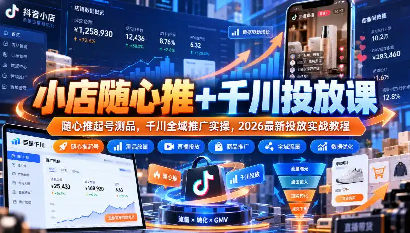 小店随心推+千川投放课｜随心推起号测品，千川全域推广实操，2026最新投放实战教程-豌豆轻创