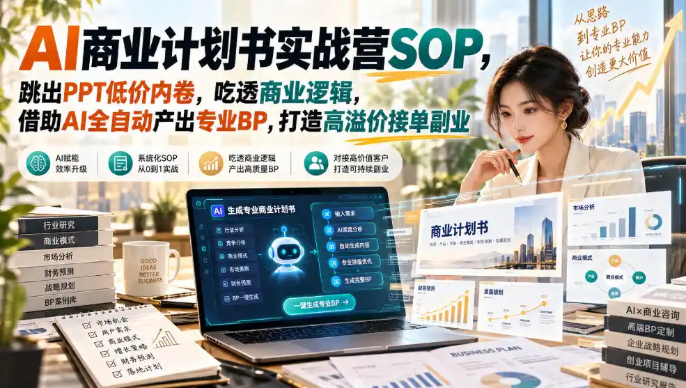 AI商业计划书实战营SOP，跳出PPT低价内卷，吃透商业逻辑，借助AI全自动产出专业BP，打造高溢价接单副业-豌豆轻创