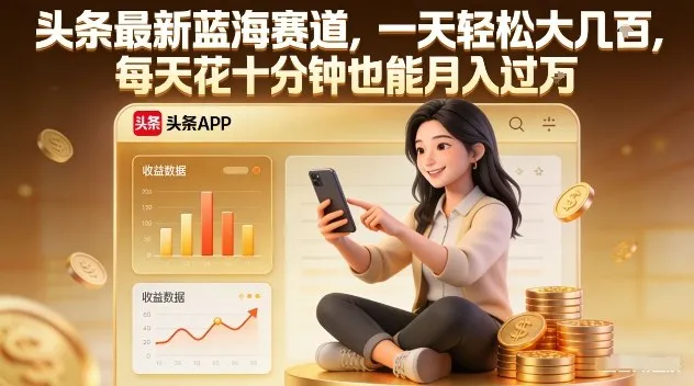 头条最新蓝海赛道,一天轻松大几张,每天花十分钟也能月入过1W【揭秘】-轻创