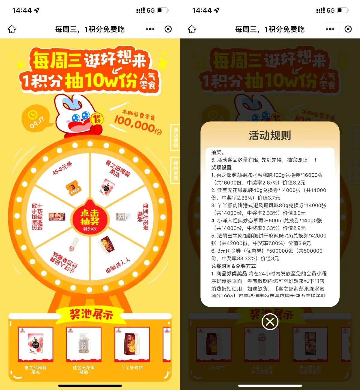 好想来每周三1积分抽0亓零食-趣奇资源网-第3张图片