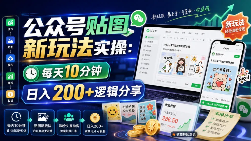公众号贴图新玩法实操，每天10分钟，日入200+逻辑分享-豌豆轻创