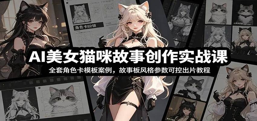 AI美女猫咪故事创作实战课：全套角色卡模板案例，故事板风格参数可控出片教程-豌豆轻创