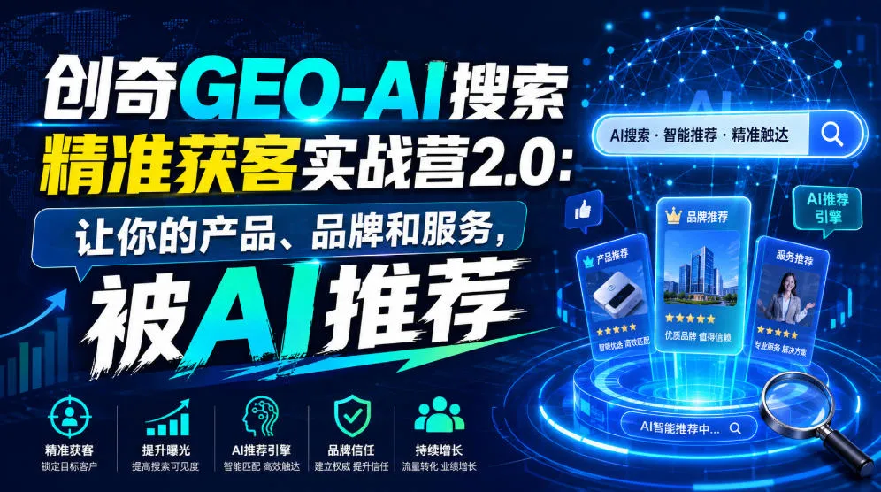 创奇GEO-AI搜索精准获客实战营2.0：让你的产品、品牌和服务，被AI推荐-豌豆轻创