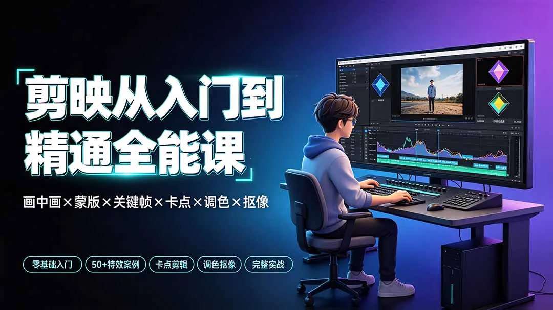 剪映从入门到精通全能课：画中画×蒙版×关键帧×卡点×调色×抠像，一站式掌握剪辑核心技能-豌豆轻创