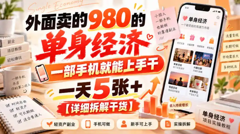 外面卖的980的单身经济，一部手机就能上手干，一天5张+【详细拆解干货】-豌豆轻创