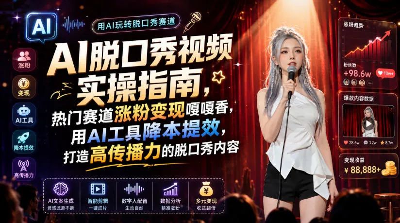 AI脱口秀视频实操指南，热门赛道涨粉变现嘎嘎香，用AI工具降本提效，打造高传播力的脱口秀内容-豌豆轻创