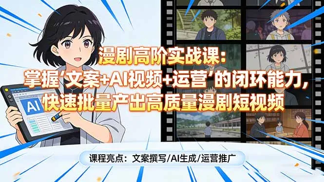 漫剧高阶实战课：掌握“文案+AI视频+运营”的闭环能力，快速批量产出高质量漫剧短视频-轻创