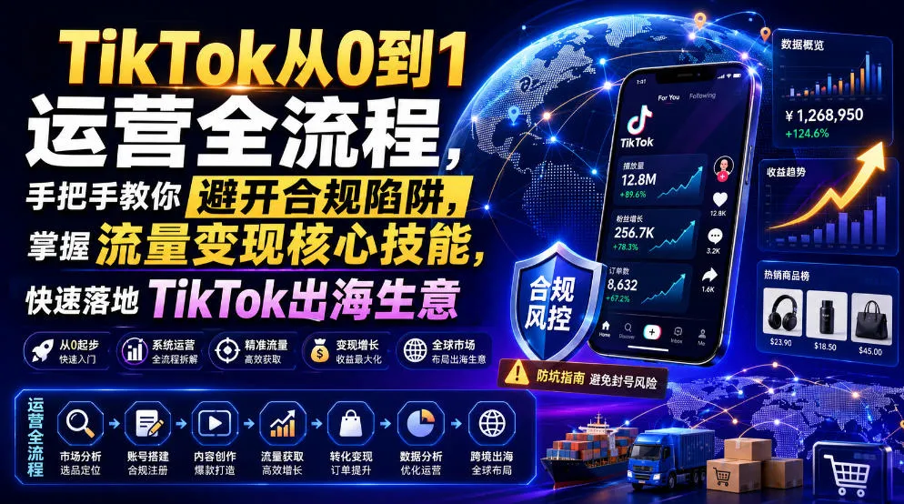 TikTok从0到1运营全流程，手把手教你避开合规陷阱，掌握流量变现核心技能，快速落地TikTok出海生意(更新7月)-豌豆轻创