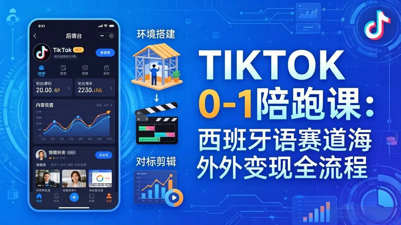TIKTOK 0-1 陪跑课:从环境搭建到刷对标剪辑,西班牙语赛道海外变现全流程-豌豆轻创