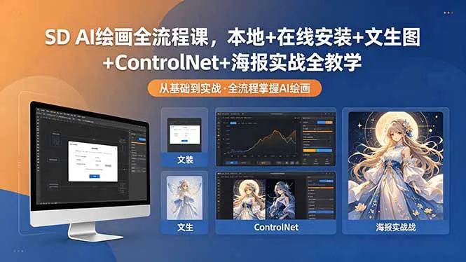 SD AI绘画全流程课，本地+在线安装+文生图+ControlNet+海报实战全教学-豌豆轻创