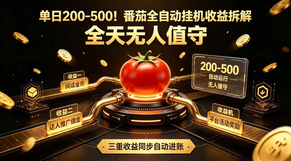 单日200-500！番茄全自动挂G收益拆解，全天无人值守，矩阵操作收益翻倍【揭秘】-豌豆轻创