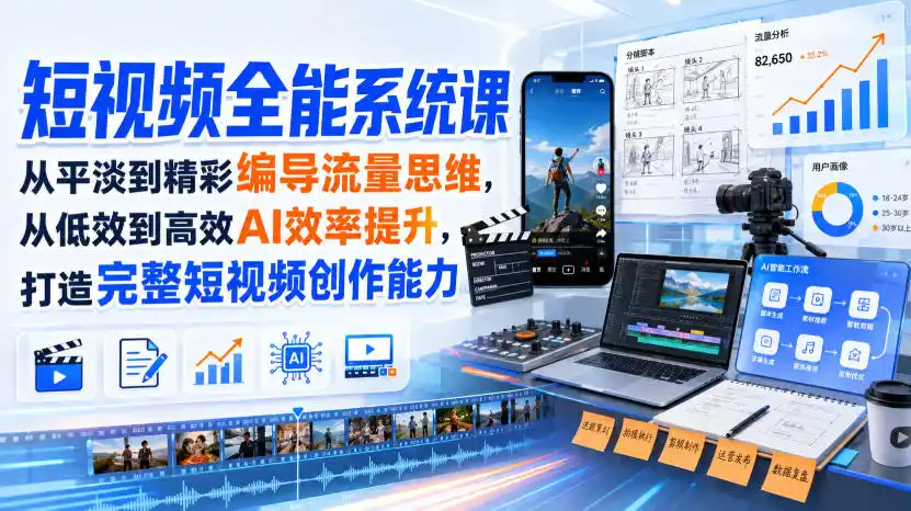短视频全能系统课，从平淡到精彩编导流量思维，从低效到高效AI效率提升，打造完整短视频创作能力(完整版)-豌豆轻创