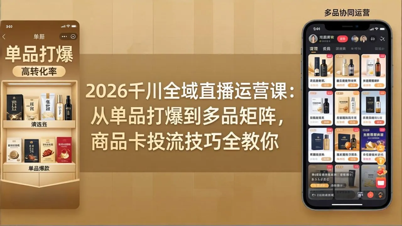 2026千川全域直播运营课：从单品打爆到多品矩阵，商品卡投流技巧全教你-豌豆轻创