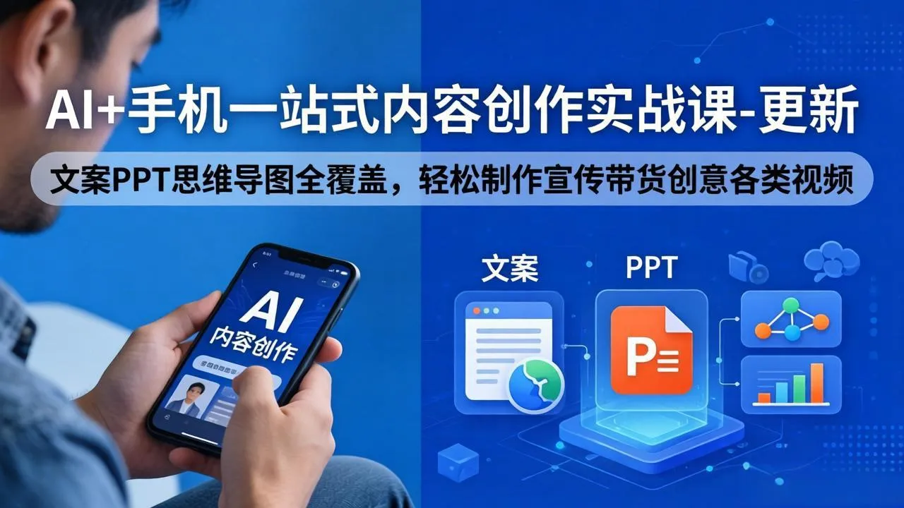 AI+手机一站式内容创作实战课-更新，文案PPT思维导图全覆盖，轻松制作宣传带货创意各类视频-豌豆轻创