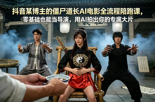 抖音某博主的僵尸道长AI电影全流程陪跑课，零基础也能当导演，用AI拍出你的专属大片-豌豆轻创