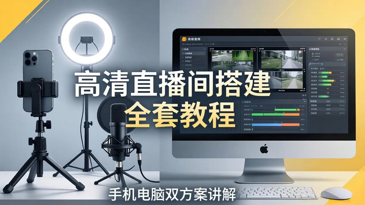 高清直播间搭建全套教程，手机电脑双方案讲解，设备选型调试多机位实操教学-豌豆轻创