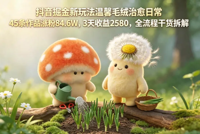 抖音掘金新玩法温馨毛绒治愈日常，45条作品涨粉84.6W，3天收益2580，全流程干货拆解-豌豆轻创