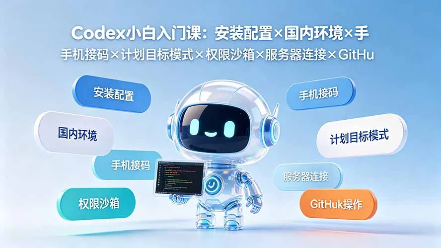 Codex小白入门课：安装配置×国内环境×手机接码×计划目标模式×权限沙箱×服务器连接×GitHub操作-豌豆轻创