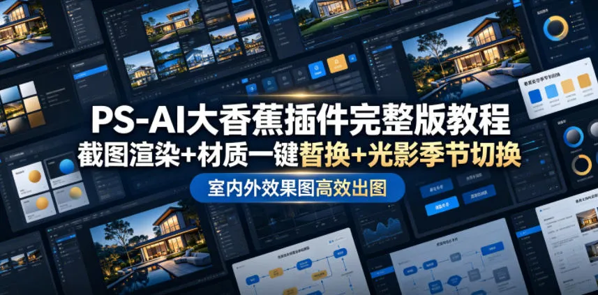 PS-AI大香蕉插件完整版教程，截图渲染+材质一键替换+光影季节切换，室内外效果图高效出图高阶课程-豌豆轻创