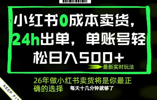 小红书0成本AI卖货，24小时出单，全流程托管，保底日入500+，每天十几分钟就够了【揭秘】-豌豆轻创